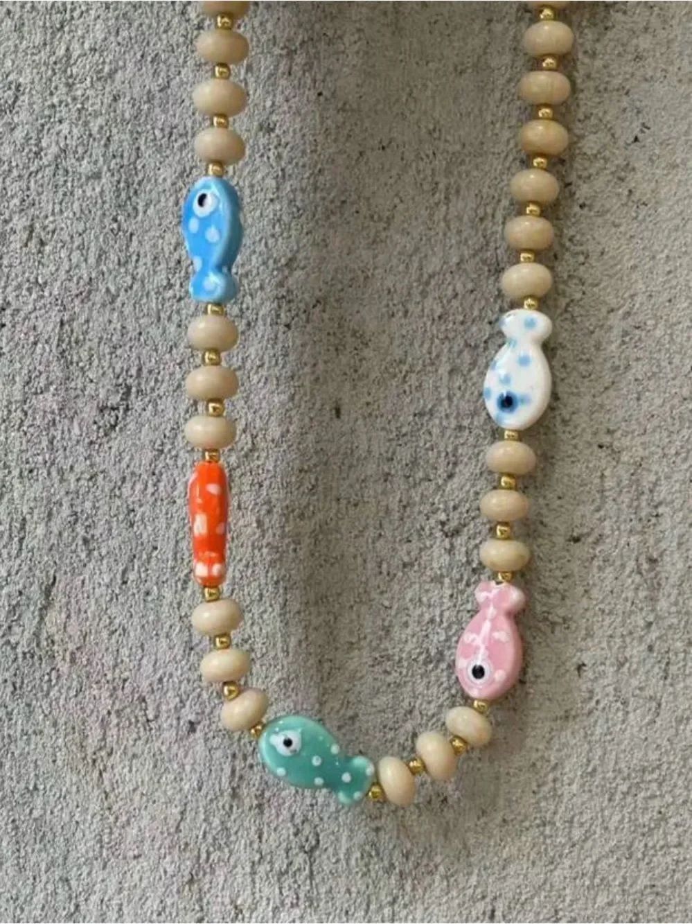 Multicolor Fish Bead Necklace A2033 - Picture 4 of 6